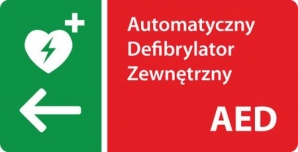 Tabliczka kierunkowa AED w lewo