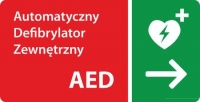 Tabliczka kierunkowa AED w prawo