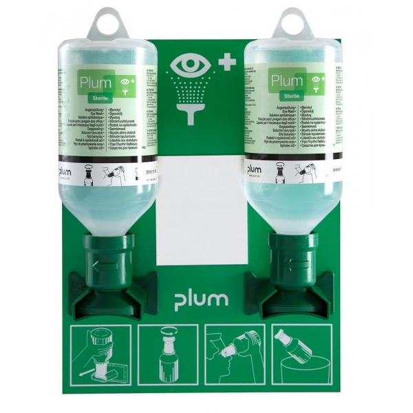 Zestaw naścienny Plum z 2 butelkami do płukania oczu 500ml 0,9% NaCl